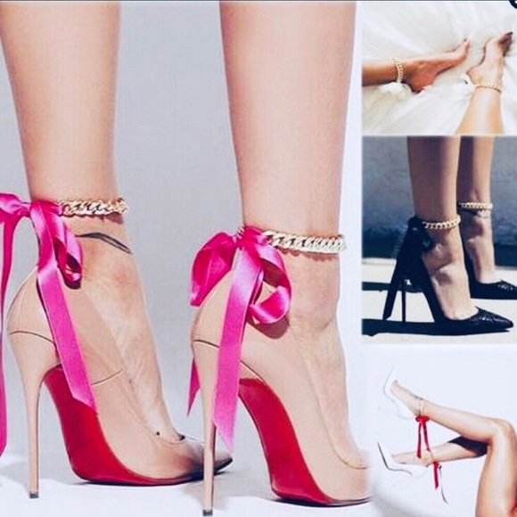 Fashion Jewelry Accessories - NEW (ONE) Sexy Satin Bow Adjustable Anklet with Chunky Gold Chain OS